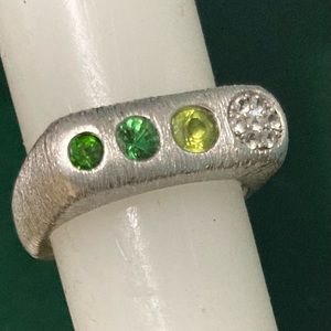 Michelle Albala Green Gemstone Euro Shank Brushed Sterling Ring sz 8